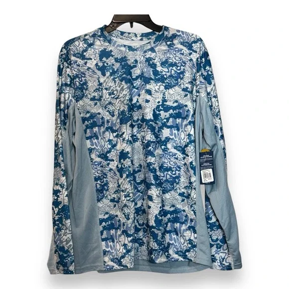 HUK Icon X Tide Change Mens M Long Sleeve Blue Fishing Shirt UPF 50+ NWT - Picture 1 of 6